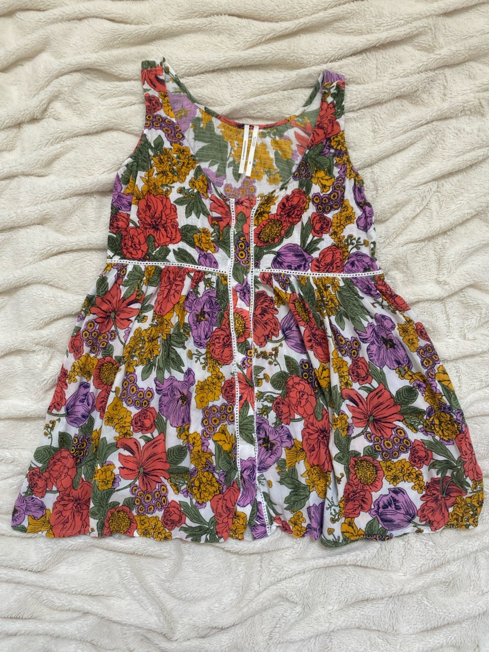 Anthropologie Jules Babydoll Top floral lace-trim Sz XS